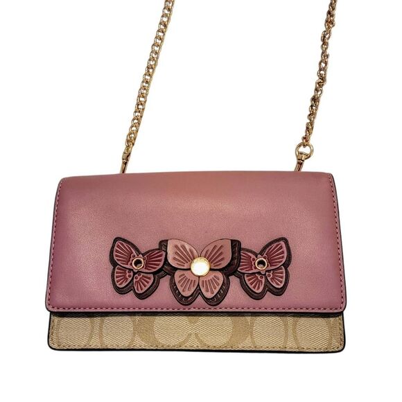 Coach Flap Belt Bag In Signature Canvas With Butterfly Applique & Gold Chain - Picture 3 of 12